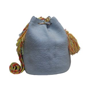 Bolso Mochila Wayuu unicolor azul claro 2 solid color blue wayuu bag