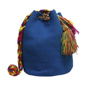 Bolso Mochila Wayuu unicolor azul 2 mochila wayuu azul