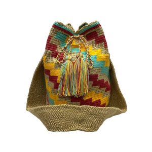 Mochila Wayuu colombiana beige y diseño rayos colores 2 mochila wayuu colombiana dos hilos faja beige