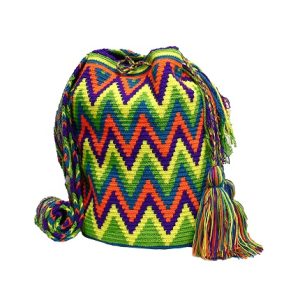 Guajira Wayuu Mochila bag in green, blue, orange and purple