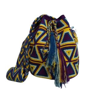 Mochila Wayuu colores morado y amarillo