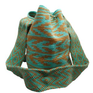 Wayuu Mochila bag aquamarine and beige colors