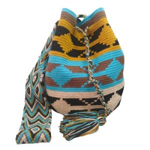 Mochila Wayuu colombiana colores de la Tierra 2 mochila wayuu colombiana mostaza azul blanco