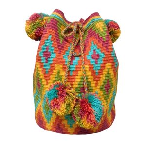 Mochila Wayuu colombiana colores verde, amarillo, fucsia y azul 2 10