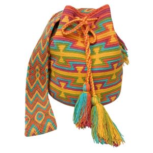 Mochila Wayuu colombiana colores azul, verde, naranja y amarillo 2 11