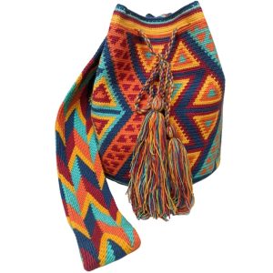 Mochila Wayuu colombiana colores azul, amarillo y naranja 2 17