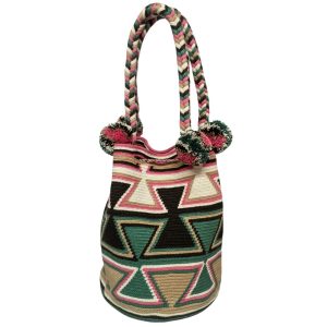 Mochila Wayuu colombiana colores verdes y hueso 2 25